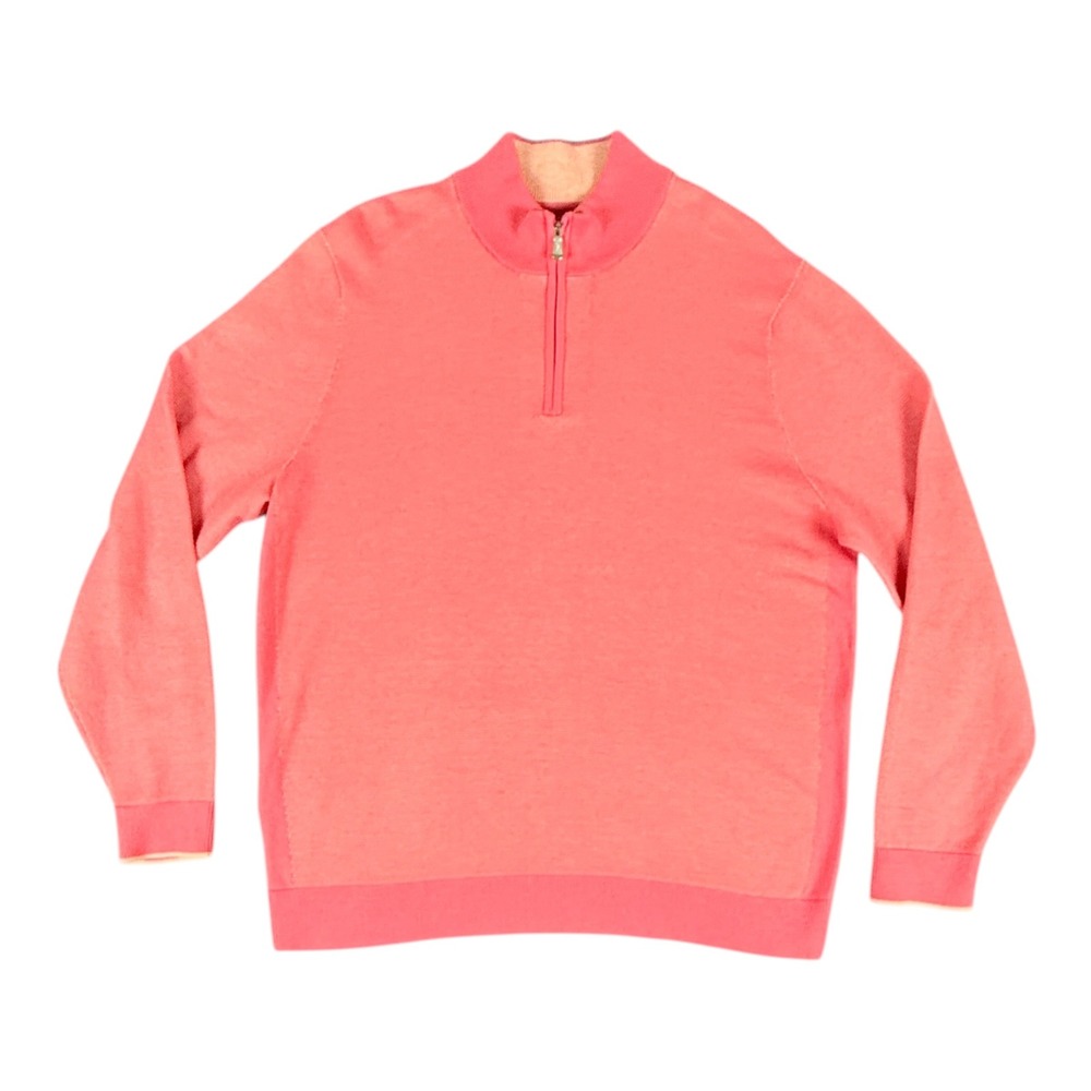 Tommy Bahama Sweater Large Island Zone Quarter Zip Coral Pink Vacation Cruise